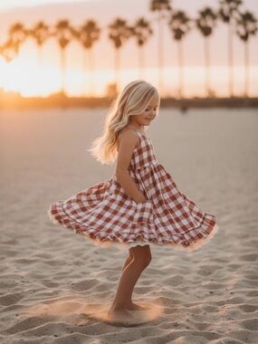 Indie Blue Girls' Rust and White Gingham Sundress